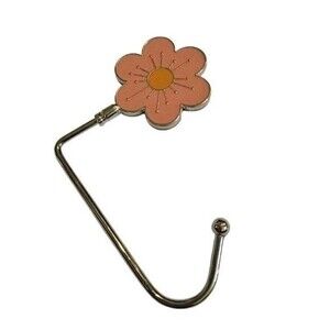 Purse Hanger Big Pink Flower  Motif Swivel Hang on Table Silver Tone